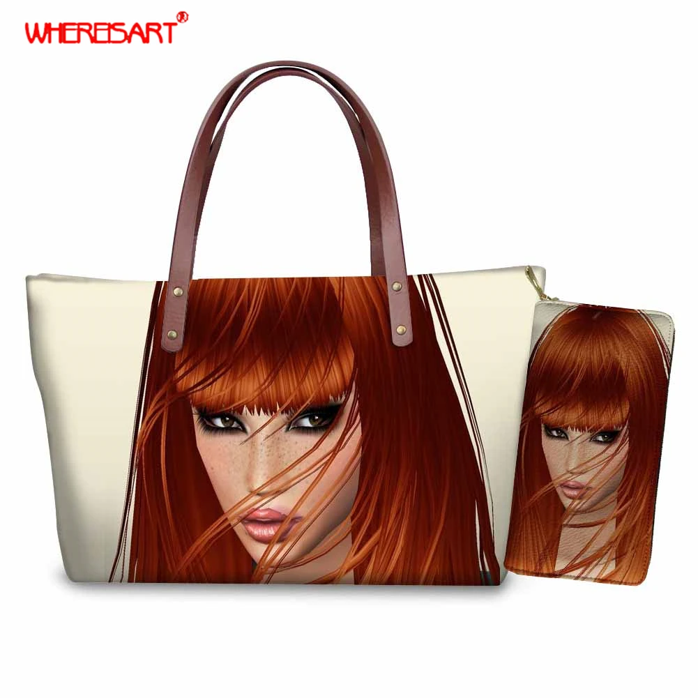 

WHEREISART Ladies Hand Bags Sets 2019 African Women Purses and Handbags Kit Sac main femme Hairstyle Afro Girls Hand Bag