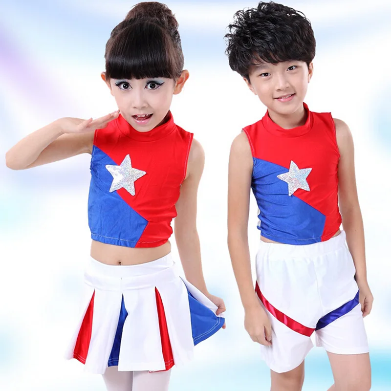 

Brand New Children Cheerleading Clothes Boys Girls Basketball Aerobics Gymnastics Clothing Kids Stage Performance Suits