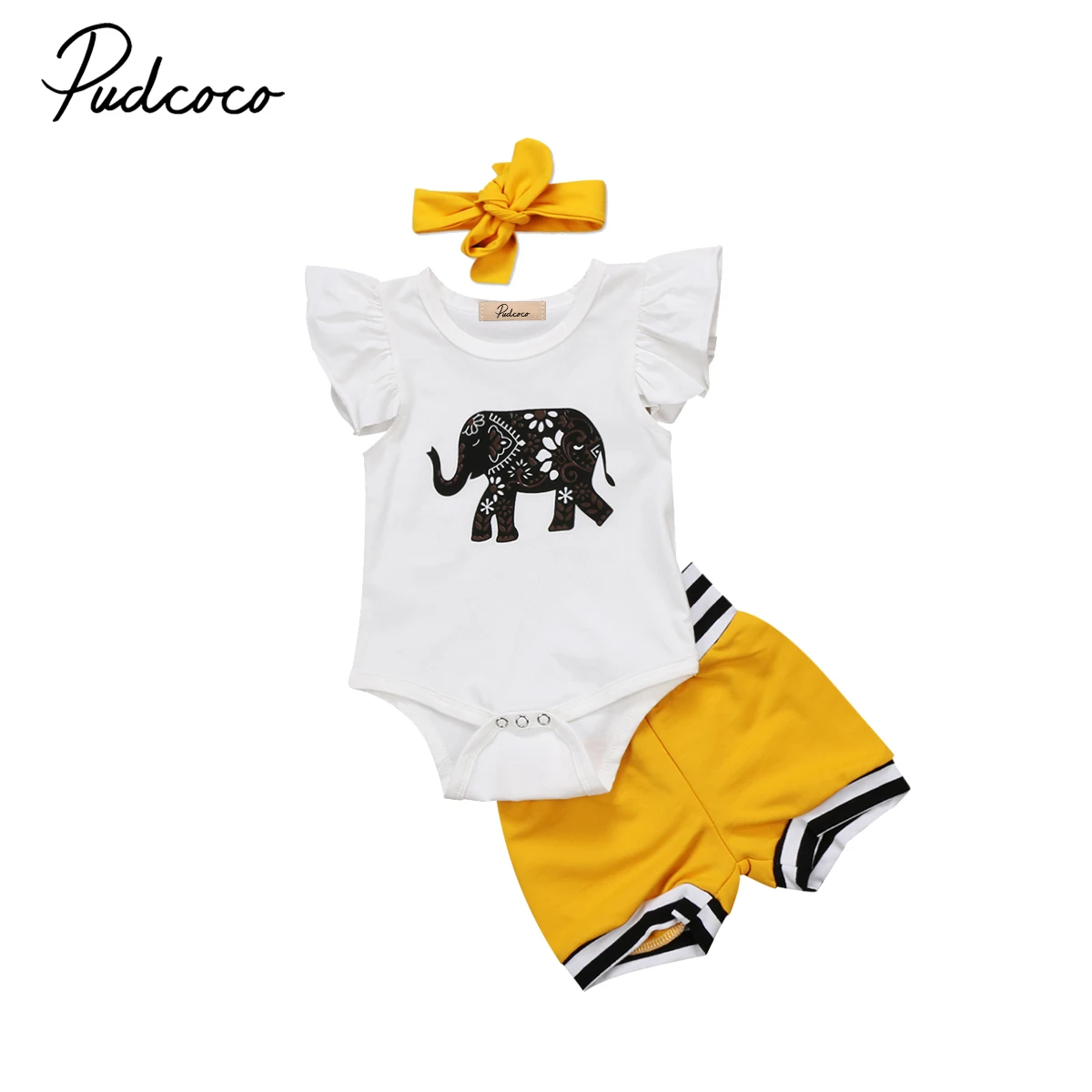 

Babies Summer Elephant Printing Clothing Set Newborn Infant Baby Girls Bodysuit Tops Shorts Bottoms Outfits Set Clothes