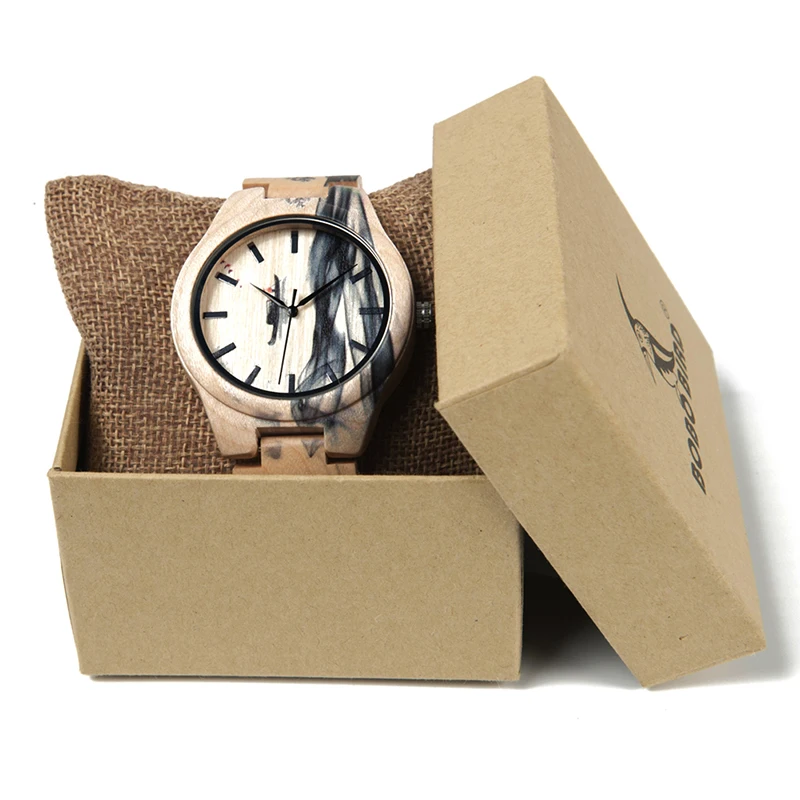 BOBO BIRD O17 Men Ink Landscape Painting Maple Wood Watch Top Brand Luxury Men Quartz Wristwatch relogio masculino