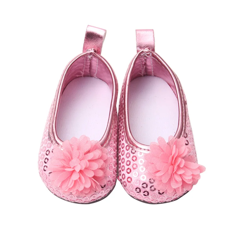 18 дюймов, с круглым вырезом, для девочек; блестящее платье принцессы обувь, ботинки, украшенные цветами; американский для новорожденных; детские игрушки подходит 43 см для ухода за ребенком для мам, детские куклы, s153 - Цвет: Pink