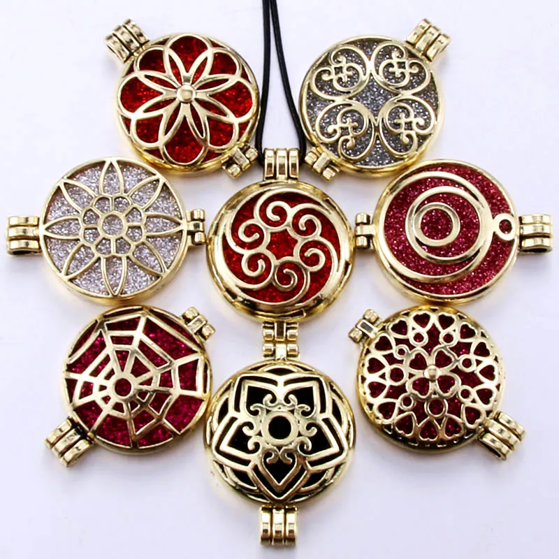 

Pattern shape Aroma Diffuser Necklace Rose Gold Lockets Pendant Perfume Essential Oil Aromatherapy Locket Necklace With Pads