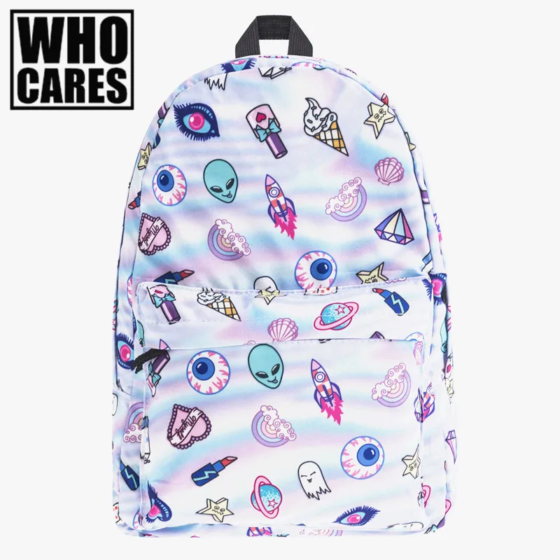 cute patch holo 3D Print who cares Fashion school bags for teenagers mochila masculina casual bookbag