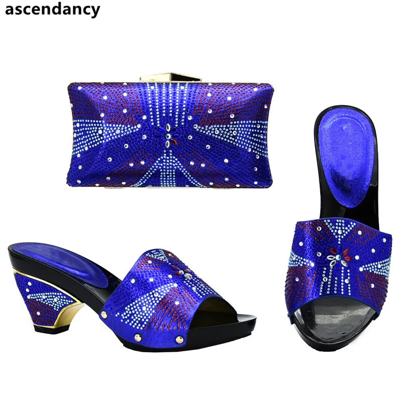 

Shoe and Matching Bag for Nigeria Party Nigerian Women Wedding Shoe and Bag Set with Rhinestone Designer Shoes Women Luxury 2018