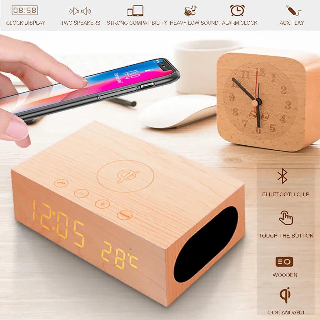 

Wooden Wireless Alarm Clock Bluetooth Speaker Multi-functional Plug-in card Computer Speaker Z528
