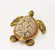 Enamel Craft Crystal Stones Sea Turtle Trinket Box Desk Decorative Small Gadget