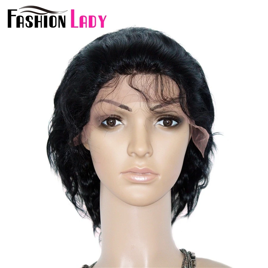 FASHION LADY Brazilian Remy Hair 100% Human Hair Body Wave 8inch Short Human Hair Lace Frontal Wigs body-wave-with-frontal
