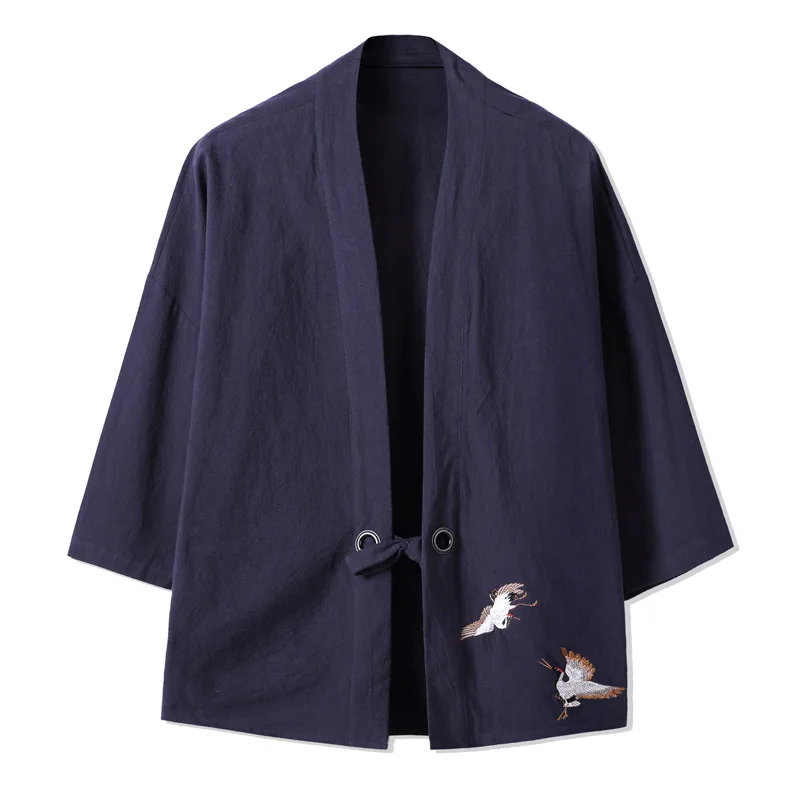 Embroidered Traditional Chinese Clothing Men Cotton Kung Fu Tai Chi Master Cardigan Costume Oriental Mens Tops CN-099 - Цвет: Dark Blue