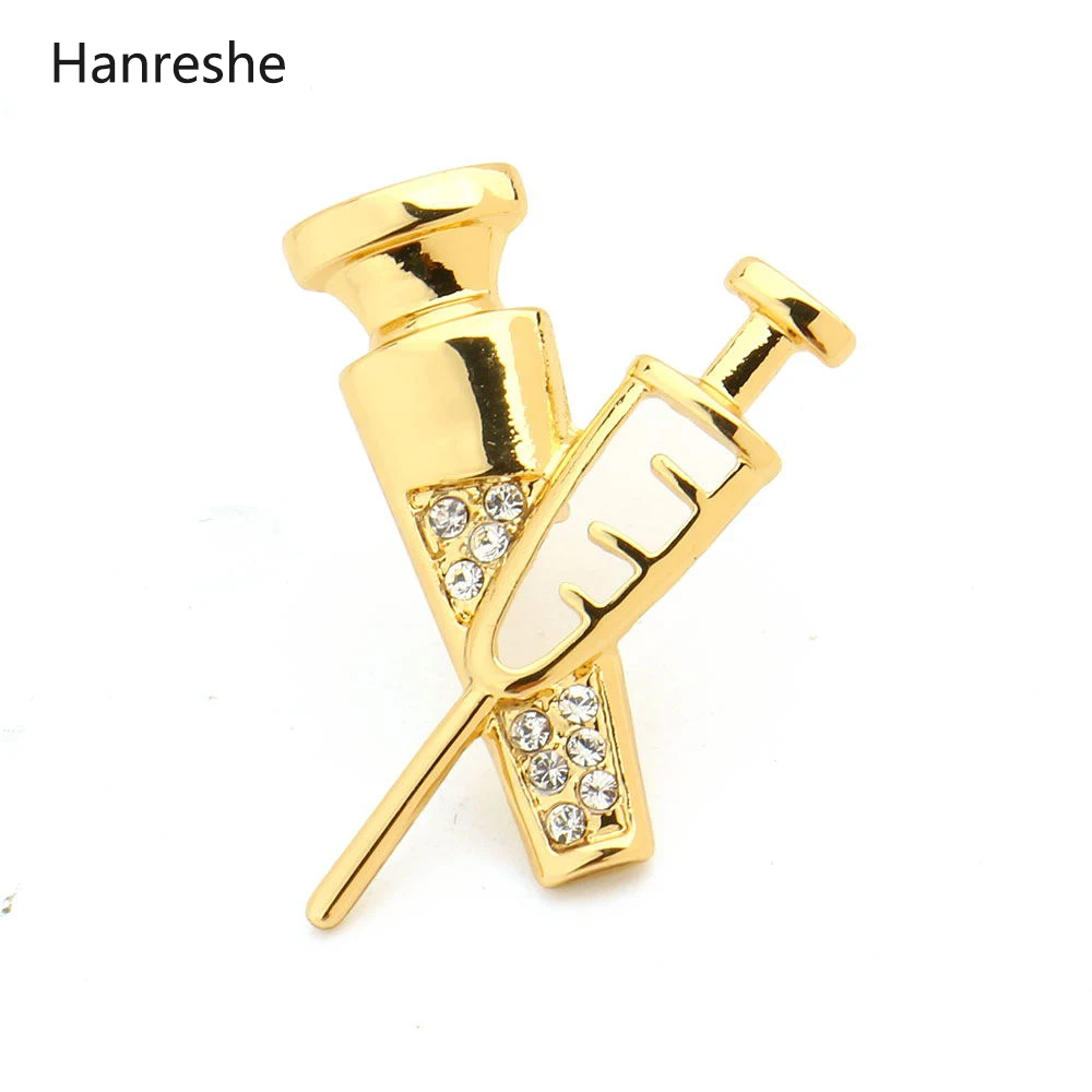 

Gold Silver Colors Syringe Pin Brooches Medical Jewellery Doctor/Nurse Student Fashion Crystals Brooches for Women Lapel Pi