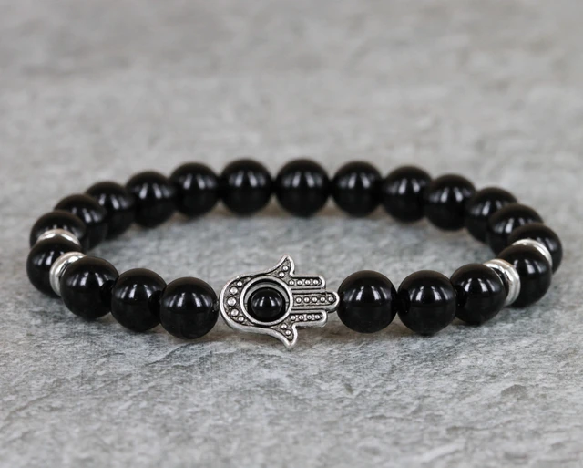 1pc 8mm Adjule Energy Stone Beads Hamsa Bracelet Silver Palm 1pc 8mm Adjule Energy Stone Beads Hamsa Bracelet Silver Palm Charm Fatima Evil Eye Jewelry