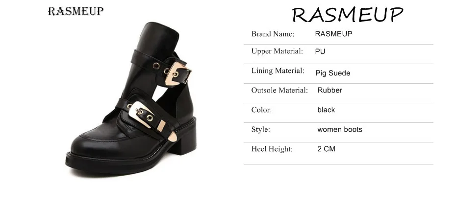 RASMEUP/женские ботильоны с пряжкой; коллекция года; Модная брендовая обувь на низком каблуке; Женские ботинки в байкерском стиле; сезон весна-осень; женские ботинки золотого цвета