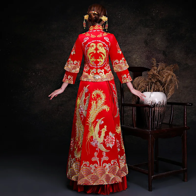 Красное свадебное платье в китайском стиле Cheongsam традиционная леди длинное Ципао Вышивка женское вечернее платье женственная одежда S-XXXL