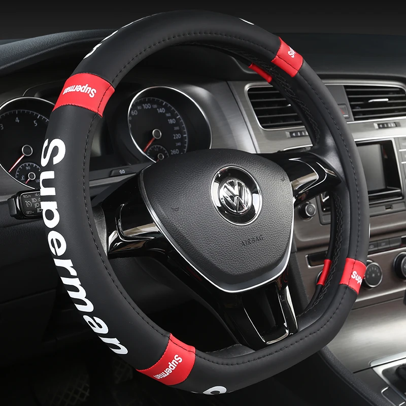 

KKYSYELVA D Shape Steering-Wheel Black Auto Car Steering Wheel Cover Leather 38CM wheel cover Interior accessories