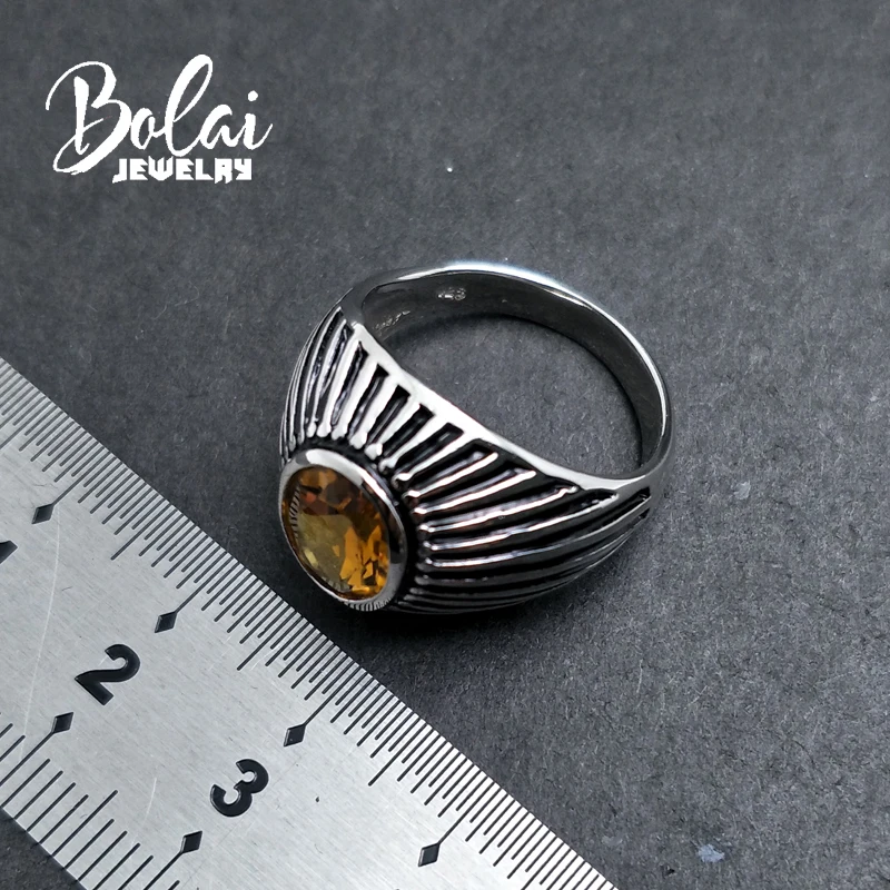 Bolaijewelry,vintage simple style citrine gemstone ring 925 silver fine jewelry for women wear best Christmas gift Or a man gift