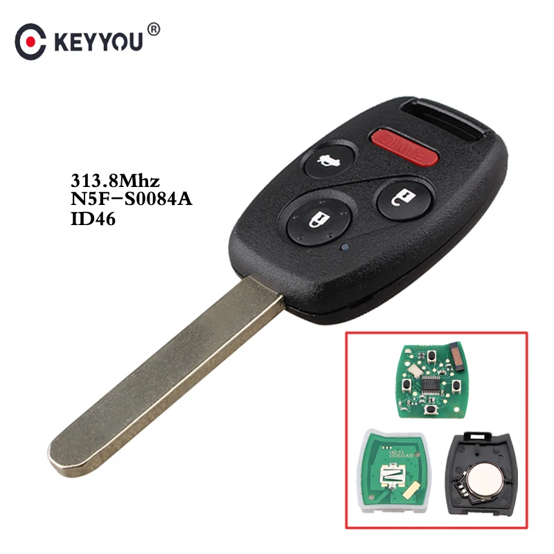 KEYYOU 3 + 1 кнопочный дистанционный ключ для Honda CIVIC Fob 313 8 Mhz FCCID N5F-S0084A с чипом ID46 без