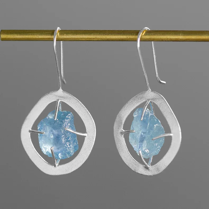 

INATURE 925 Sterling Silver Fine Jewelry Blue Aquamarine Drop Earrings For Women