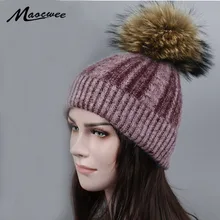 Осенне-зимняя меховая шапка с помпонами, женская вязаная шапка, шапка для девочек, зимние шапки с натуральным кроличьим мехом, модные зимние помпоны, Bone Gorro