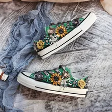 Женские кроссовки со стразами; Повседневная дышащая обувь ручной работы с объемными цветами; Цвет зеленый; wk145