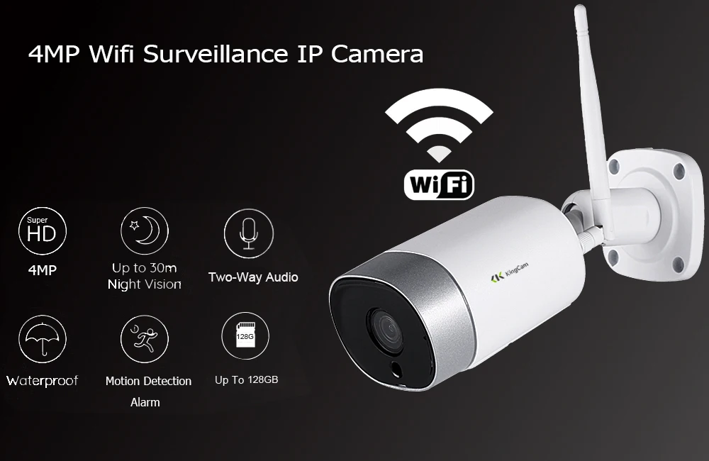 KingCam металлическая уличная 4MP Wifi ip-камера HD 2,4G Всепогодная двухсторонняя аудио камера ночного видения беспроводная камера безопасности