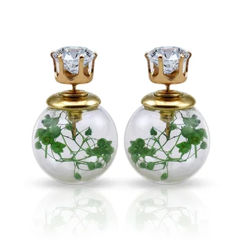 

Female Dried Flowers Glass Ball Earrings, White Rhinestone Ear Clip Jewelry Sided Ear Clips Thanksgiving Day Gift