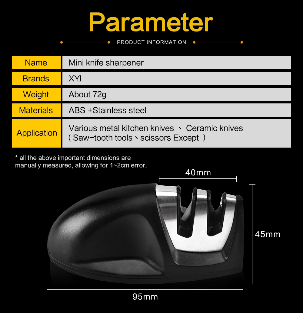 XYj мини 2 в 1 точилка для ножей из нержавеющей стали черный точильный камень высокое качество заточки инструменты кухонные бытовые гаджеты