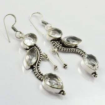 Bianco Topas, Argento Overlay Su Orecchini Di Rame, 60Mm, E2258