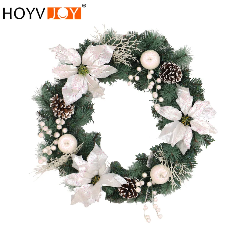 

HOYVJOY 60cm Blue Flocking Fruit Cloth Big Christmas Wreath Decorations Christmas Thanksgiving Home Door Decoration