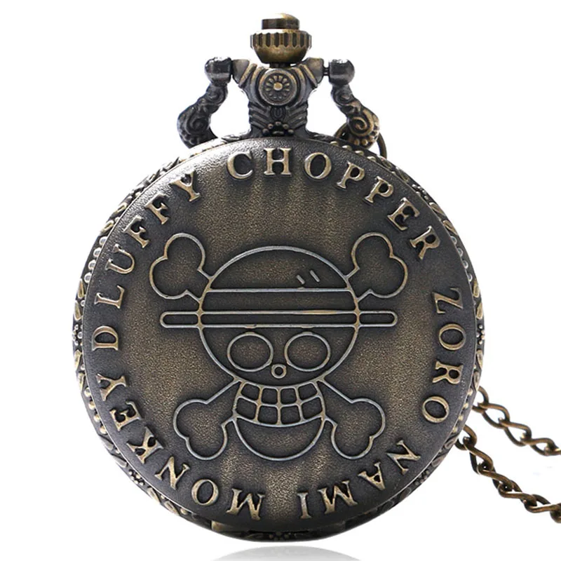 

Japanese Animation One Piece Theme Bronze Case Quartz Fob Pocket Watch With Necklace Chain Children's Day Gift