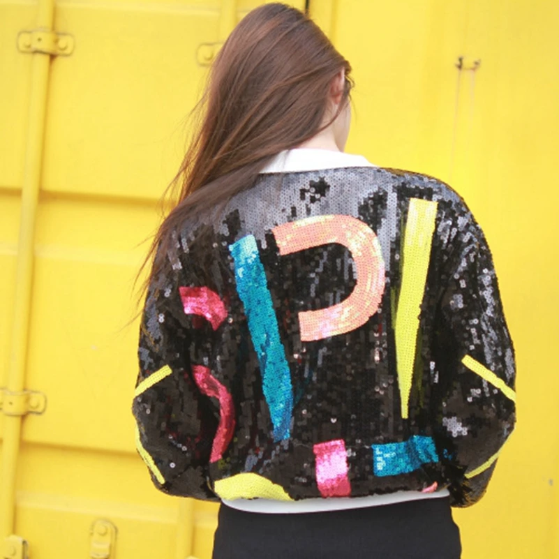 Free Wild Standing Long Sexemara Color Jacket silver Black New Sleeve Sequin Shipping Collar Fashion The qCwXPf