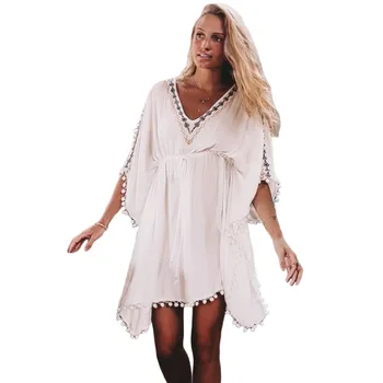

2019 New Beach Cover Up Bikini Swimsuit Smock Sexy V-neck Embroidered Beach Skirt Beach Dress Swimwear Cover Up Women