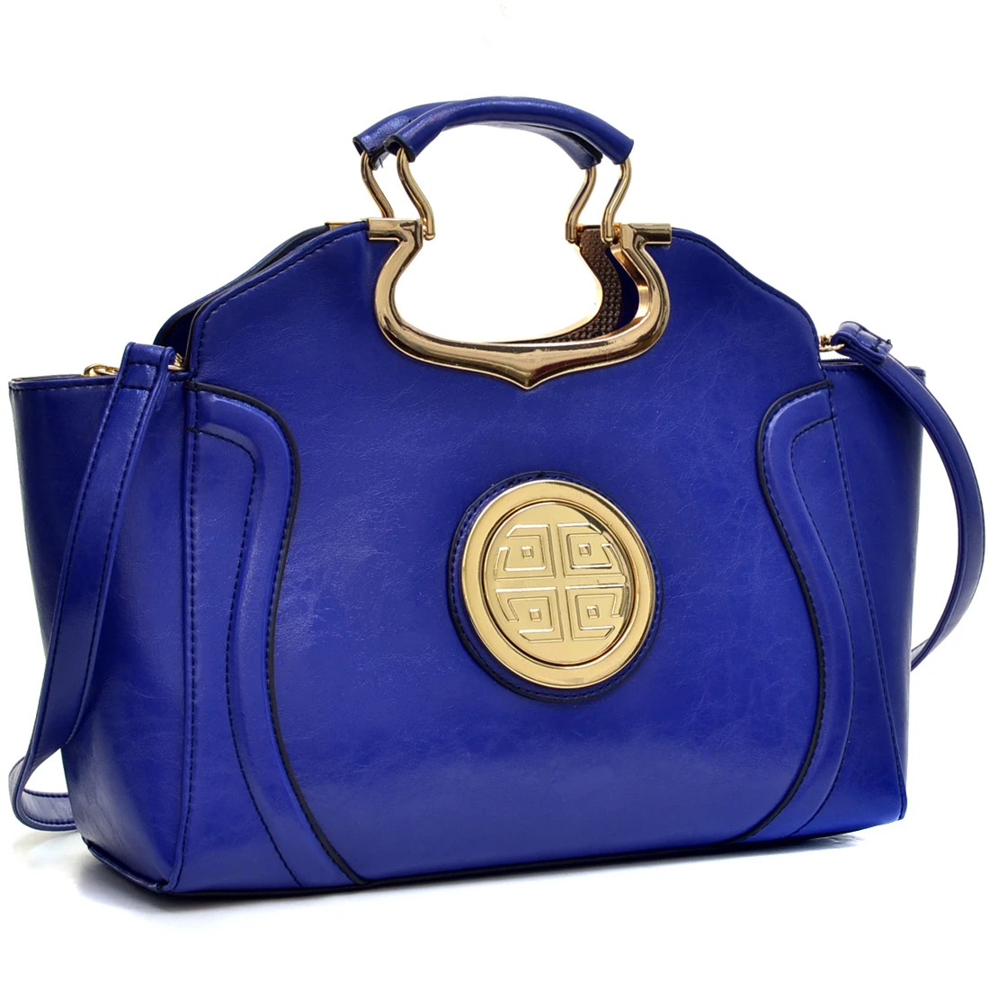 Dasein Women's Designer Drop Handle Deep Gloss Winged Handbag Tote Satchel Shoulder bag iPad Bag with Removable Shoulder Strap (3)