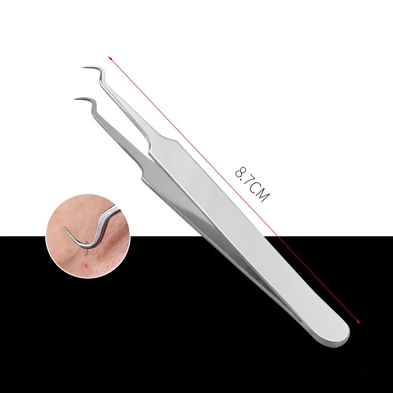 Полезные нержавеющая сталь прямой изгиб изогнутые угрей Пинцет для акне Пинцет прыщ удаление акне Комплект Уход за кожей лица Очиститель