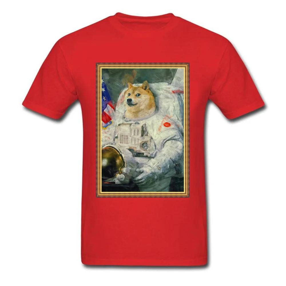 Party Astronaut Doge Men's Top T-shirts On Sale Thanksgiving Day Short Sleeve O Neck Cotton Tops Shirts Design Clothing Shirt Astronaut Doge red