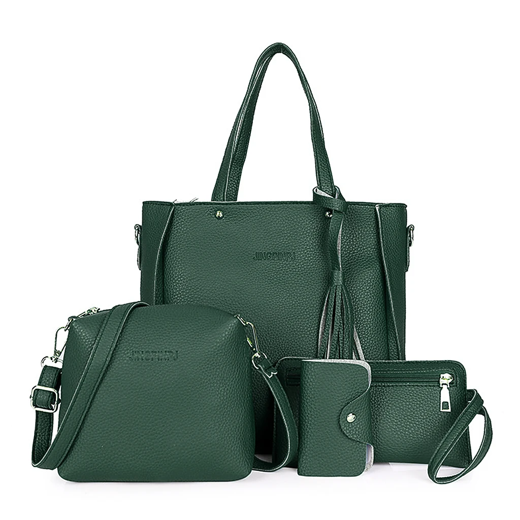 THINKTHENDO 4 шт. женская модная сумка сумки на плечо сумка-тоут кошелек сумка-мессенджер набор - Цвет: green