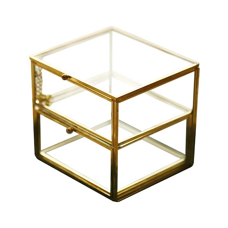 Скандинавские медные двойные стеклянные коробки для хранения ювелирных изделий Коробка для хранения ювелирных часов прозрачный ящик Туалетный столик дисплей стенд дисплей коробка