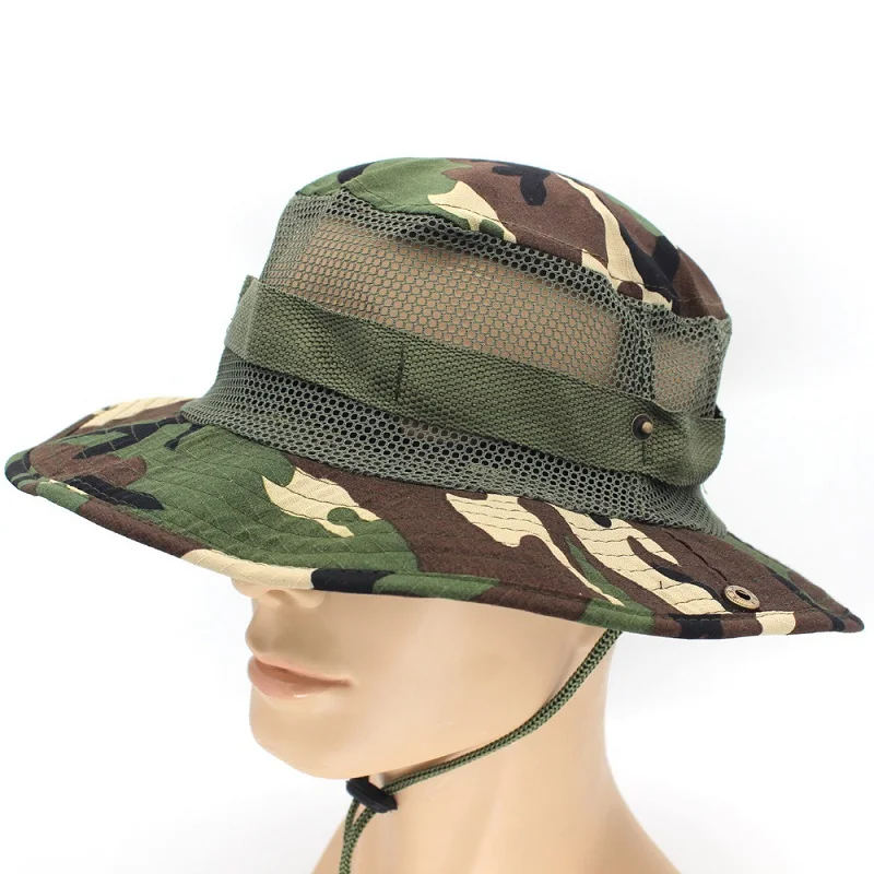 Уличная Рыбацкая шляпа для альпинизма, рыбалки камуфляжная шляпа джунгли круглая шляпа с сеткой - Цвет: Green camouflage
