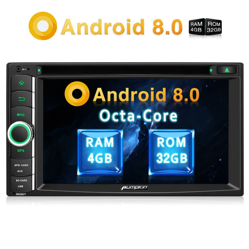 Pumpkin Android 8.0 Car Radio DVD Player 2 Din 6.2'' Universal Car Stereo GPS Navigation 4GB RAM Wifi 4G DAB+ FM/AM Rds Radio 
