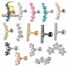 G23titan опал уха кольца на Козелок 16 г Титан Бар для пирсинг для хряща уха Спираль пирсинг WO мужчин ювелирные изделия