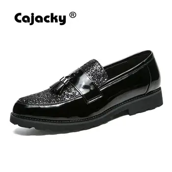 

Cajacky Men Sequin Dress Shoes Pu Leather Men Oxfords Casual Shoes 2018 New Fashion Tassel Shoes Zapatos Hombre Wedding Party