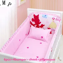 Акция! 6 шт. мультфильм детские кроватки набор распускать, Детские Бамперы для автомобиля кроватки Простыни(4 бампер+ Простыни