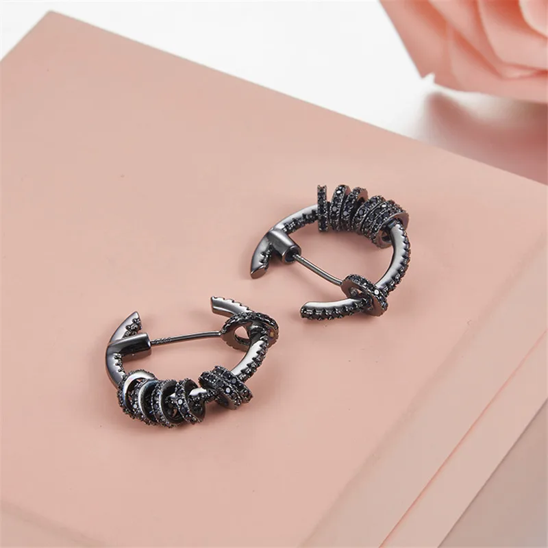

[MeiBaPJ]Fashion Simple Personality AAA Zircon Multi Circle Stud Earrings Genuine 925 Sterling Silver Earrings For Women