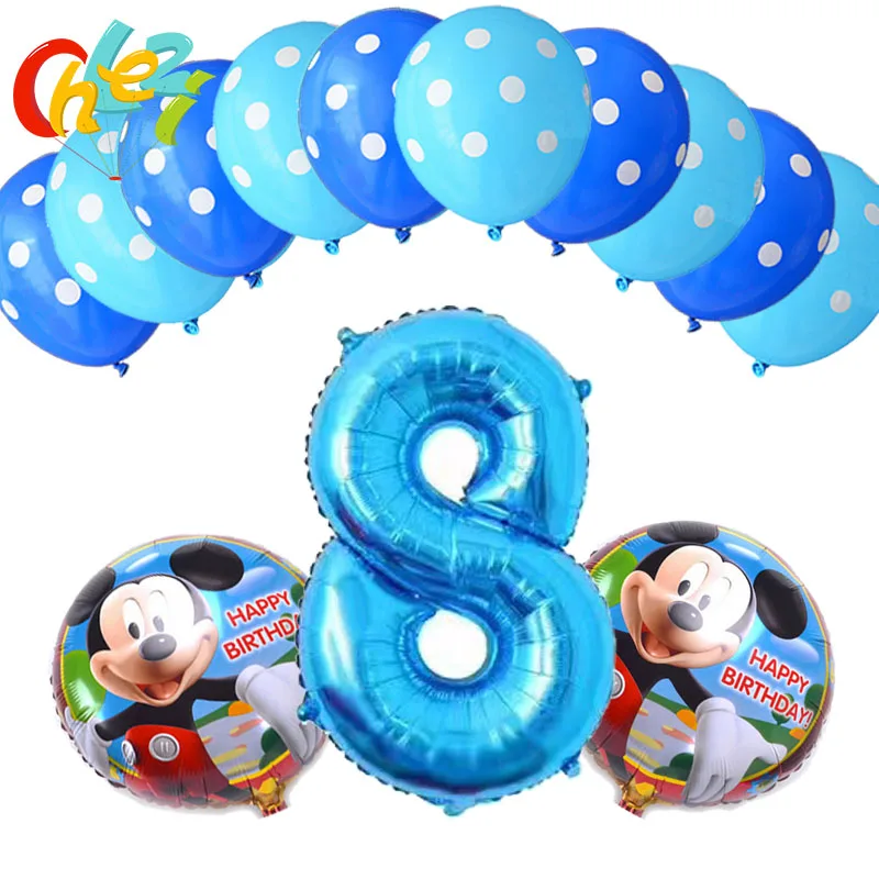 13 шт. для маленьких мальчиков От 4 до 9 лет, синий номер надувные шары Mickey Мышь вечерние Декор день рождения поставки в горошек латексные воздушные шары для душа