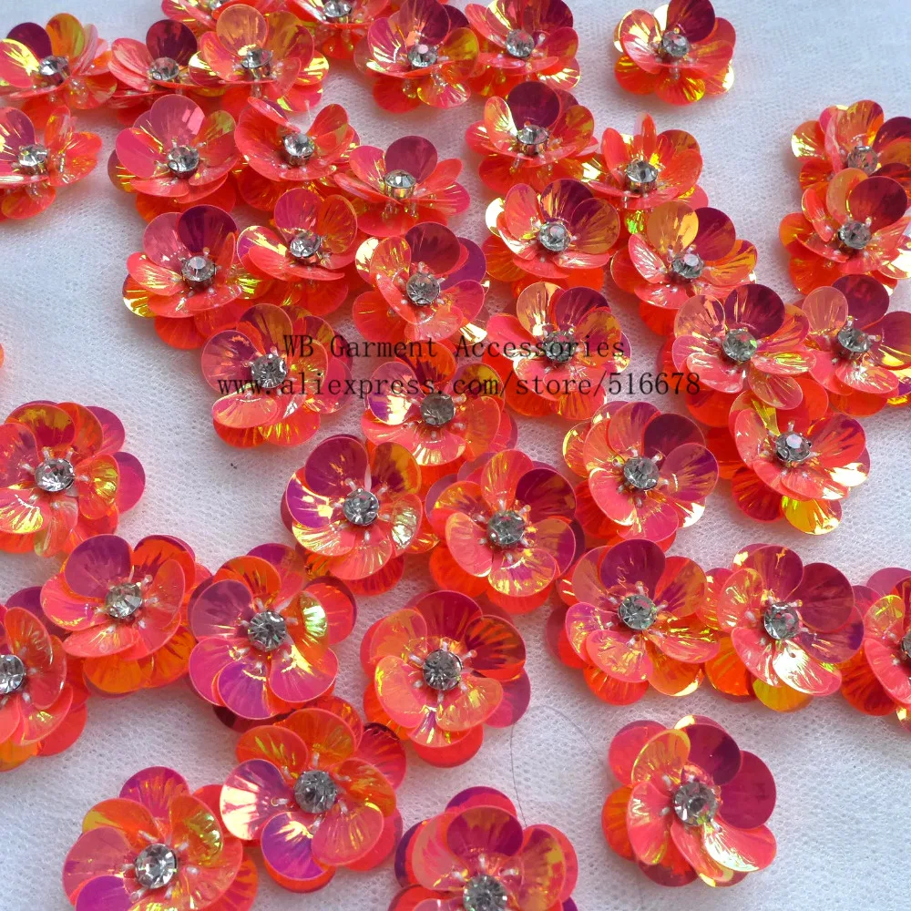 50pcs/lot 3D Sequin Flowers Handmade Sew on Patches DIY Wedding Crafts