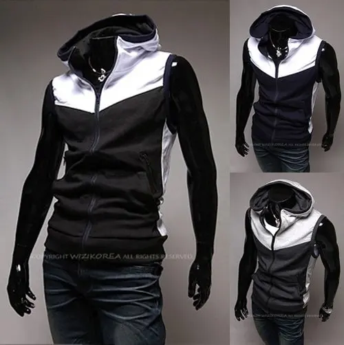 Mens Fashion Clothing High Collar Zip Up Quilted Sleeveless Hoodies Boys Waistcoats Vest Cool
