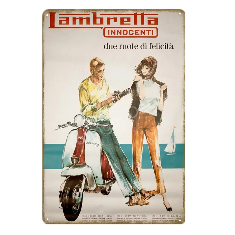 Классика Lambretta электромобиль металлический плакат лучшие электромобили знаки стены искусства табличка автомобиль гараж салон магазин домашний декор YD016 - Цвет: YD0354