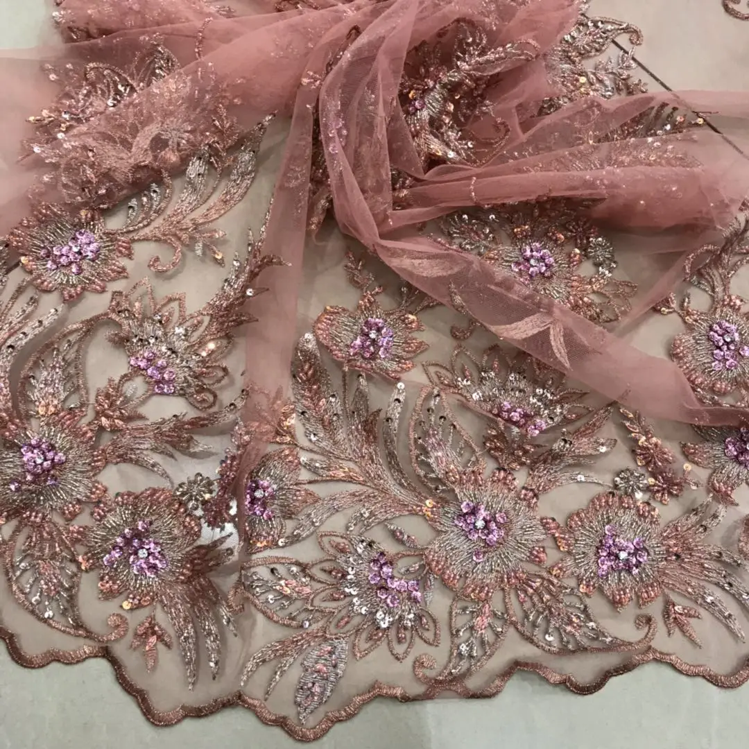 Последняя африканская кружевная ткань ручной работы высококачественное кружевное бисерное розовое французское кружево для нигерийского вечернего длинного платья NX88us