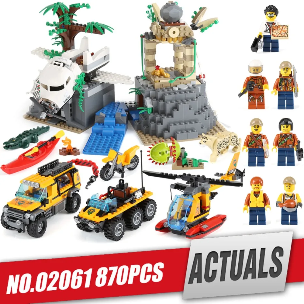

Lepin 02061 Genuine City Series The Jungle Exploration Site Set 60161 Building Blocks Bricks Gift For children legoing 870Pcs