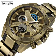 Top TEMEITE Vintage Fashion Watch Men Quartz Clock Copper Stainless Steel Strap Date Display Top Brand Luxury Big Case watch Top TEMEITE Vintage Fashion Watch Men Quartz Clock Copper Stainless Steel Strap Date Display Top Brand Luxury Big Case watch