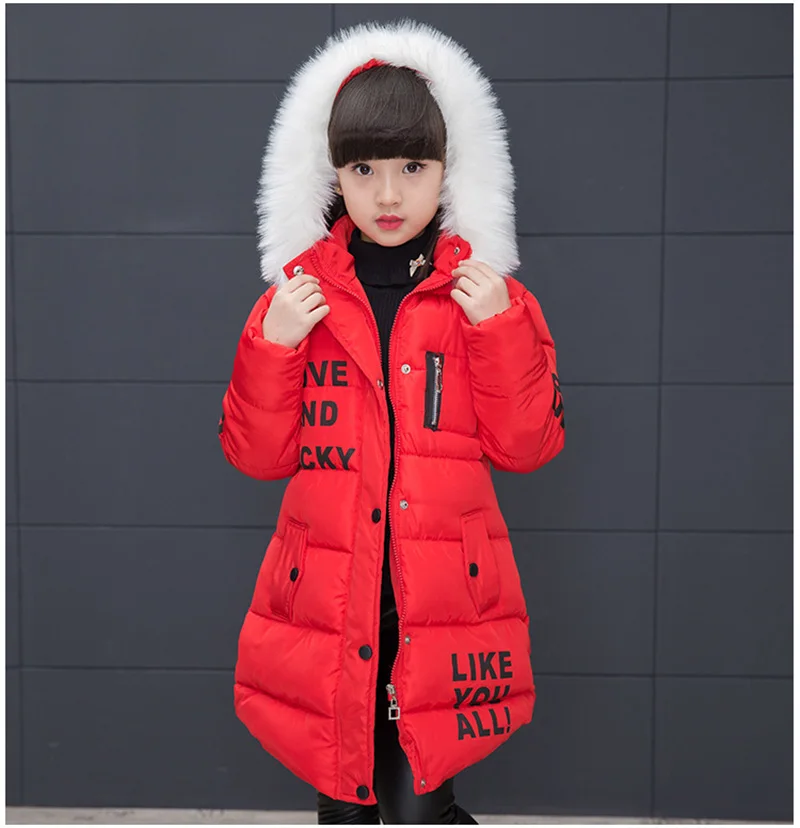 2017 down jacket for girl winter kids hooded long section jacket children clothes warm parka outerwear snowsuit (2)
