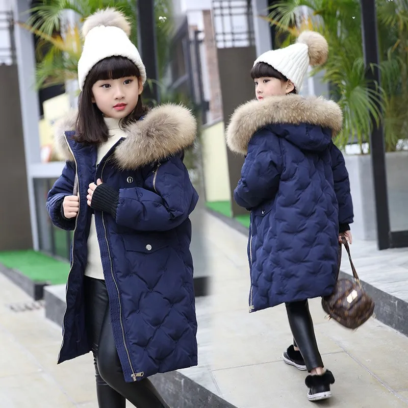 

Cold Winter Jacket New 2019 Fashion Girl Winter Down Jackets Raccoon Fur Children Coats Warm Baby Thick Kids Outerwear